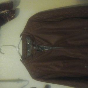 Woman's Mock Leather Jacket Carmel/Camel Brown